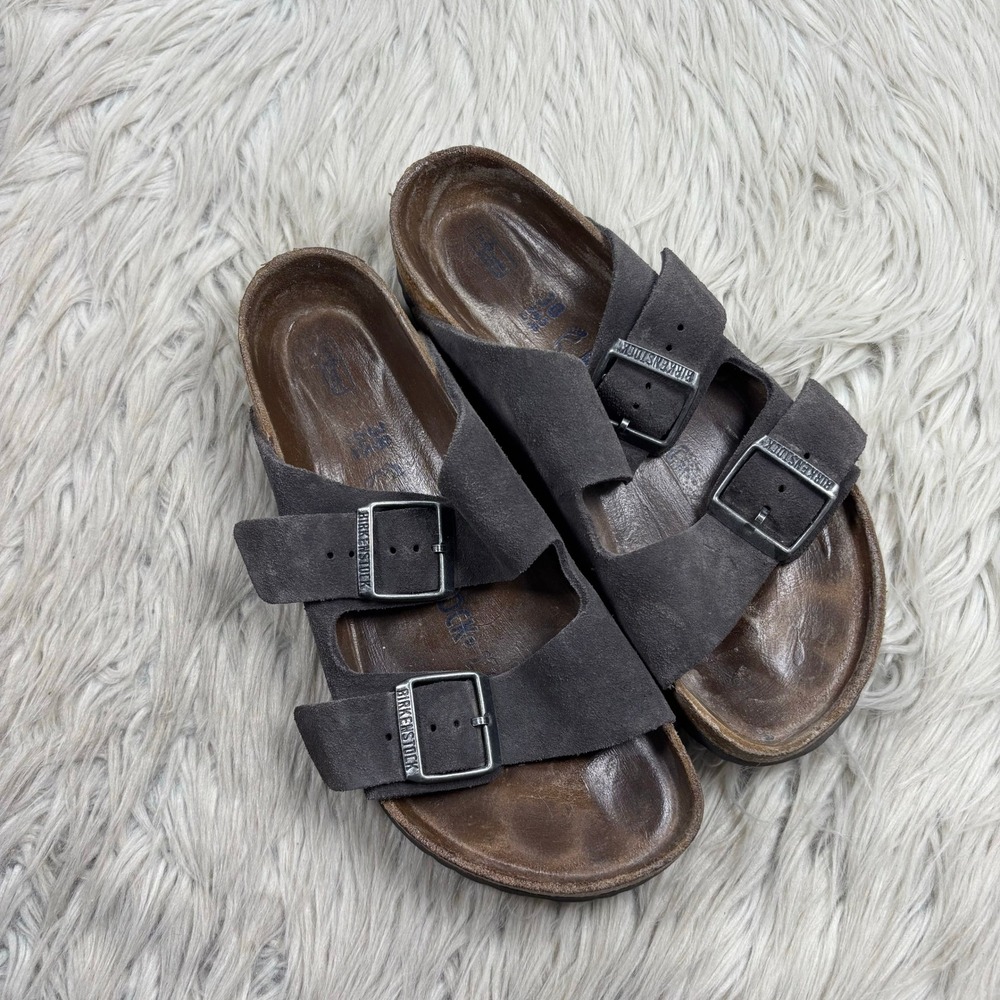 Birkenstock Women's 38 US 7 Gray Suede Arizona Sandals Boho Comfort - Picture 2 of 6